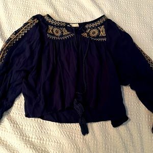 Altar’d State Navy Blue Tasseled Boho Crop Top